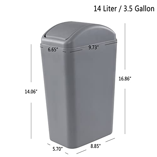 Anbers 14 Liter Slim Trash Can with Swing Top Lid, 3.5 Gallon Garbage Can, Grey