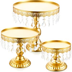 3 pcs rose gold cake stand set round cake stand with crystal bling pendants dessert table display set for wedding event birthday party dessert table (gold)