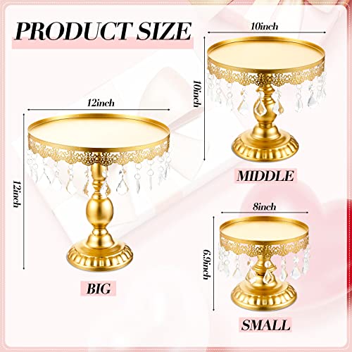 3 Pcs Rose Gold Cake Stand Set Round Cake Stand with Crystal Bling Pendants Dessert Table Display Set for Wedding Event Birthday Party Dessert Table (Gold)