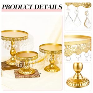 3 Pcs Rose Gold Cake Stand Set Round Cake Stand with Crystal Bling Pendants Dessert Table Display Set for Wedding Event Birthday Party Dessert Table (Gold)