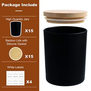 CONNOO 15 Pack 7 OZ Matte Black Candle Jars with Bamboo Lids for Making Candles, Thick Glass Candle Jars Empty Jars in Bulk with lids - Dishwasher Safe