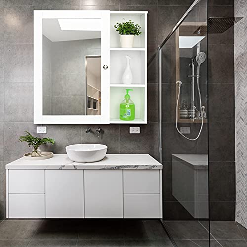 Doredo Bathroom Cabinet Wall Mounted with Mirror, Medicine Cabinets for Bathroom, Wall Cabinets for Bathroom Storage with Adjustable Shelf and 3 Open Shelves, Hanging Bathroom Cabinet, White