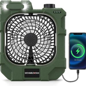 Locamp Oscillating Camping Fan, Battery Operated Fan with 10400 mAh USB Rechargeable Battery, Camping Fan with LED Camping Light