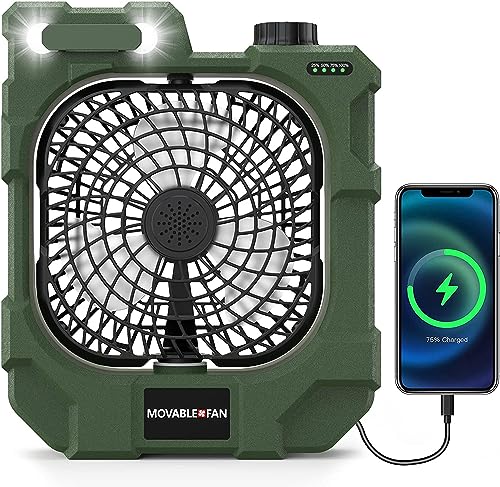 Locamp Oscillating Camping Fan, Battery Operated Fan with 10400 mAh USB Rechargeable Battery, Camping Fan with LED Camping Light