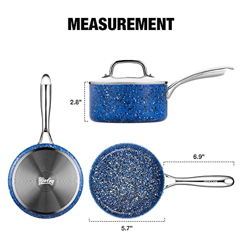 HLAFRG 1 Quart Saucepan with Lid, Ultra Nonstick Sauce Pan with Lid, Small Pot with Lid, Granite Nonstick Saucepan 1 quart, Small Sauce Pot, Blue Pot 1 Qt, Aluminum Sauce Pan 1 Qt