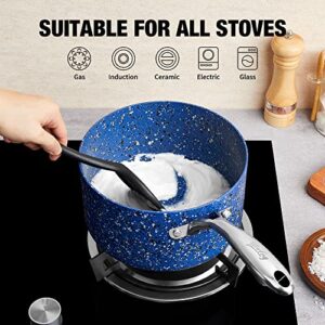 HLAFRG 1 Quart Saucepan with Lid, Ultra Nonstick Sauce Pan with Lid, Small Pot with Lid, Granite Nonstick Saucepan 1 quart, Small Sauce Pot, Blue Pot 1 Qt, Aluminum Sauce Pan 1 Qt