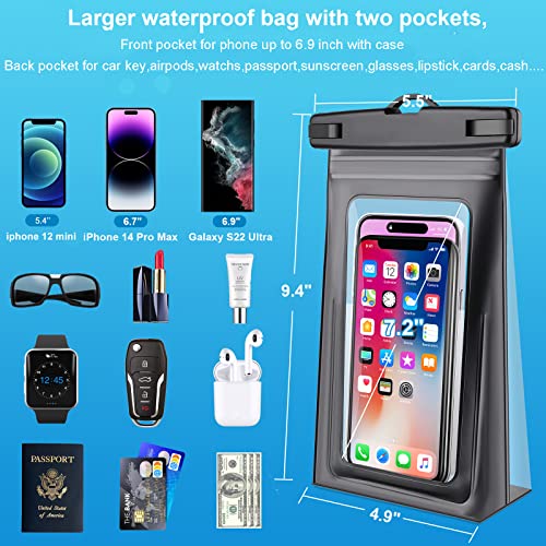 2 pcs Large Waterproof Phone Pouch Floating, Waterproof Bag Case for iPhone 15 14 13 12 11 Pro Max X XR 8 Plus Samsung Up to 7.2'', Water Proof Phone Dry Bag for Boating Swimming Kayaking Vacation