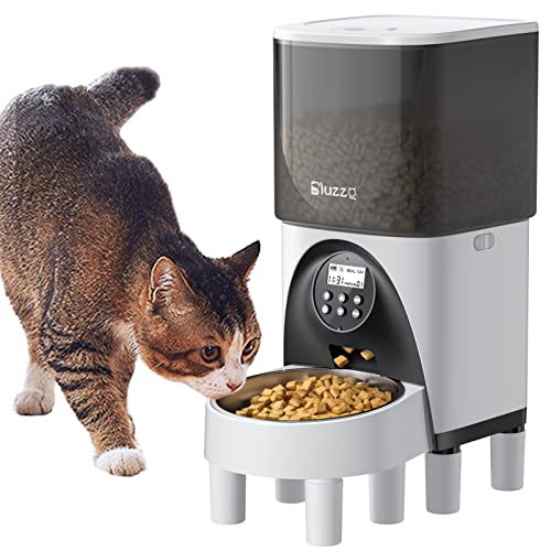 Elevated Automatic Cat Feeder, 19 Cup Pet Dry Food Dispenser with Stainless Steel Bowl, 4.5L Timed Cat Dog Feeder, Programmable 20 Portions Control&Voice Recorder with Desiccant Bag 4 Meals Per Day…