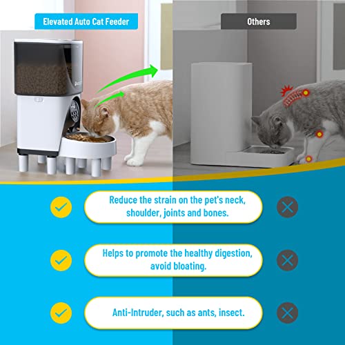 Elevated Automatic Cat Feeder, 19 Cup Pet Dry Food Dispenser with Stainless Steel Bowl, 4.5L Timed Cat Dog Feeder, Programmable 20 Portions Control&Voice Recorder with Desiccant Bag 4 Meals Per Day…