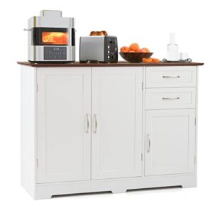 loko buffet cabinet with storage, modern bar cabinet with 3 doors, 2 drawers & adjustable shelf, kitchen sideboard cabinet console table for living room, 43.5 x 16 x 31 inches (white)