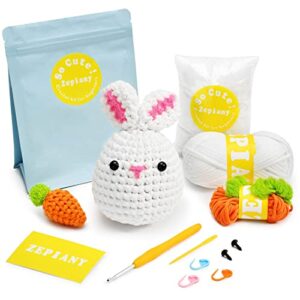 crochet kits for beginners - all-in-one stuffed animal knitting sets - step-by-step video tutorials diy, rabbit&carrot crochet kits