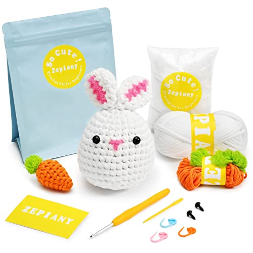 Crochet Kits for Beginners - All-in-One Stuffed Animal Knitting Sets - Step-by-Step Video Tutorials DIY, Rabbit&Carrot Crochet Kits