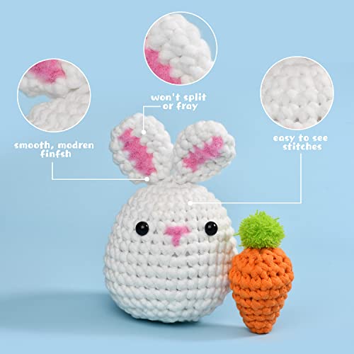 Crochet Kits for Beginners - All-in-One Stuffed Animal Knitting Sets - Step-by-Step Video Tutorials DIY, Rabbit&Carrot Crochet Kits