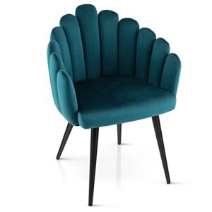 giantex modern mid-century dining chair - cute velvet armchair with 16” high back, 330lb capacity, accent upholstered arm dining chairs for bedroom, living room, small space, teal blue