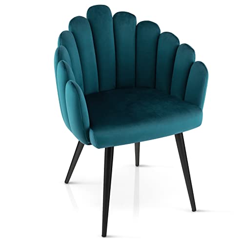 Giantex Modern Mid-Century Dining Chair - Cute Velvet Armchair with 16” High Back, 330lb Capacity, Accent Upholstered Arm Dining Chairs for Bedroom, Living Room, Small Space, Teal Blue