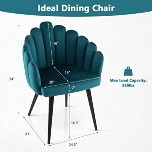 Giantex Modern Mid-Century Dining Chair - Cute Velvet Armchair with 16” High Back, 330lb Capacity, Accent Upholstered Arm Dining Chairs for Bedroom, Living Room, Small Space, Teal Blue