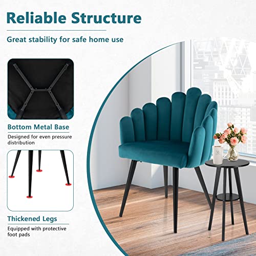 Giantex Modern Mid-Century Dining Chair - Cute Velvet Armchair with 16” High Back, 330lb Capacity, Accent Upholstered Arm Dining Chairs for Bedroom, Living Room, Small Space, Teal Blue