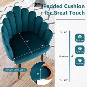 Giantex Modern Mid-Century Dining Chair - Cute Velvet Armchair with 16” High Back, 330lb Capacity, Accent Upholstered Arm Dining Chairs for Bedroom, Living Room, Small Space, Teal Blue