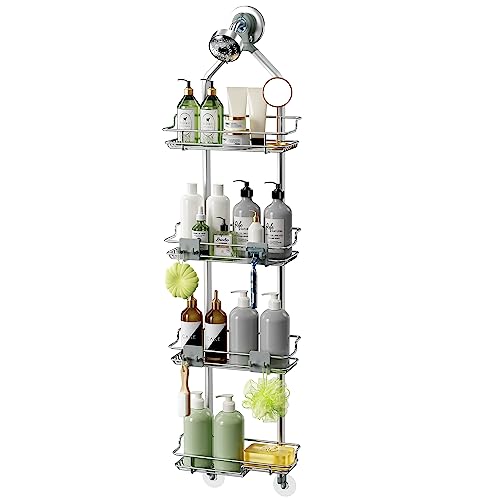 Thideewiz 4 Tier Silver Hanging Shower Caddy Over Shower Head