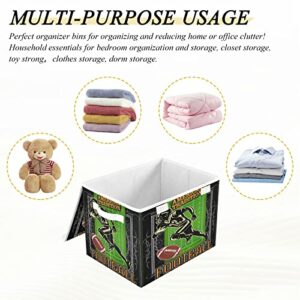 DOMIKING American Football Player Large Storage Bin with Lid Collapsible Shelf Baskets Box with Handles empty gift basket for Nursery Drawer Shelves Cabinet