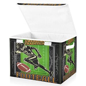 DOMIKING American Football Player Large Storage Bin with Lid Collapsible Shelf Baskets Box with Handles empty gift basket for Nursery Drawer Shelves Cabinet