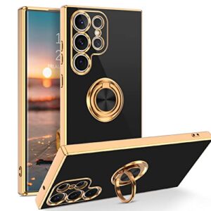 bentoben compatible with samsung s23 ultra case with 360° ring holder, shockproof slim kickstand magnetic support car mount women men protective phone case for samsung galaxy s23 ultra, black/gold