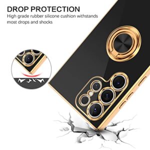 BENTOBEN Compatible with Samsung S23 Ultra Case with 360° Ring Holder, Shockproof Slim Kickstand Magnetic Support Car Mount Women Men Protective Phone Case for Samsung Galaxy S23 Ultra, Black/Gold