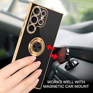 BENTOBEN Compatible with Samsung S23 Ultra Case with 360° Ring Holder, Shockproof Slim Kickstand Magnetic Support Car Mount Women Men Protective Phone Case for Samsung Galaxy S23 Ultra, Black/Gold