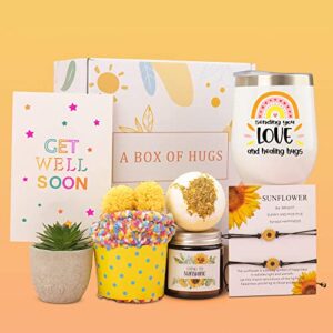 sunflower gifts for women, sunshine gifts, get well soon gifts for women, care package for friends, thinking of you gifts for women, after-surgery gifts, sick care package, get well soon gift basket