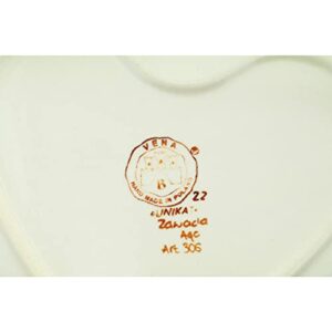 Polish Pottery 10-inch Heart Shaped Platter (Perfect Garden Theme) Signature UNIKAT + Certificate of Authenticity