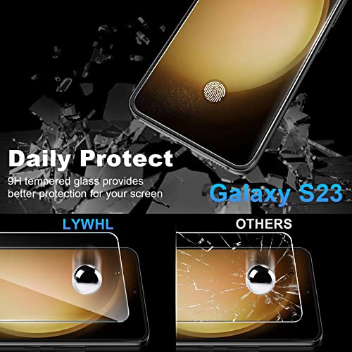 LYWHL for Samsung Galaxy S23 Screen Protector, 3 Pack Tempered Glass 9H Hardness Case Friendly HD Clear Film + 3 Pack Camera Lens Glass Protector for Galaxy S23 [Compatible Fingerprint]