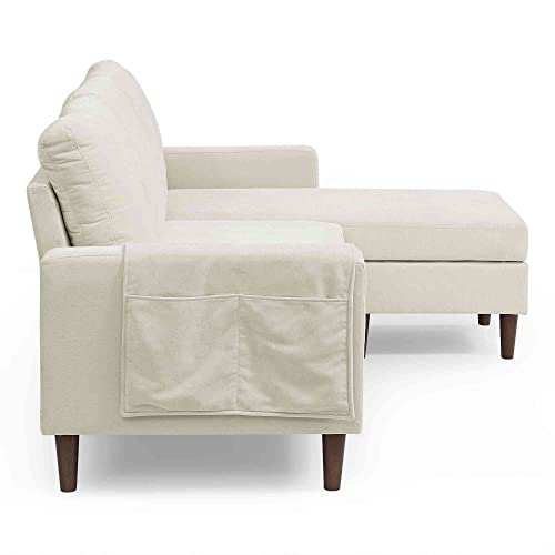 Cotoala 80" L-Shape Chenille Convertible Couch w/Pocket & Rubber Wood Legs, 3 Seat Sofa with Removable Ottoman and Cushions, Perfect for Living Room, Aapartment, Small Space, Beige