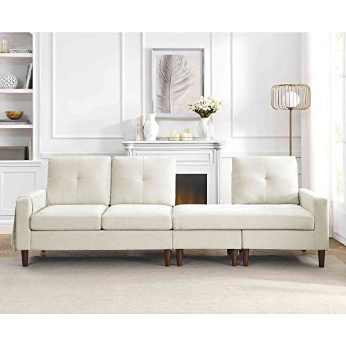 Cotoala 80" L-Shape Chenille Convertible Couch w/Pocket & Rubber Wood Legs, 3 Seat Sofa with Removable Ottoman and Cushions, Perfect for Living Room, Aapartment, Small Space, Beige