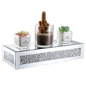 juxyes crushed diamond wall floating shelves sparkle glass riser for display, wall art showcase shelf decorative pedestal stand unique glass display floating wall shelf