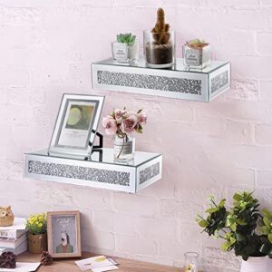 JUXYES Crushed Diamond Wall Floating Shelves Sparkle Glass Riser for Display, Wall Art Showcase Shelf Decorative Pedestal Stand Unique Glass Display Floating Wall Shelf