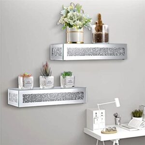 JUXYES Crushed Diamond Wall Floating Shelves Sparkle Glass Riser for Display, Wall Art Showcase Shelf Decorative Pedestal Stand Unique Glass Display Floating Wall Shelf