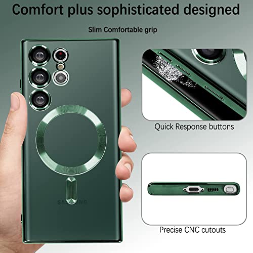WPCase Magnetic Clear Case Designed for Samsung Galaxy S23 Ultra Green with [Camera Lens Protector & Compatible with MagSafe] Electroplated Soft TPU Shockproof Anti-Scratch Phone Case for Women Men
