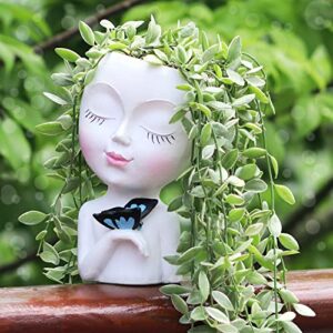 weweow face planter/flower pot for indoor outdoor plants resin succulent planter with drainage hole cute lady face plant pots