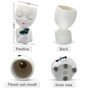 WEWEOW Face Planter/Flower Pot for Indoor Outdoor Plants Resin Succulent Planter with Drainage Hole Cute Lady Face Plant Pots