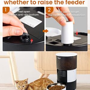 PUET Automatic Cat Feeder with Camera, Timer Voice 1080P HD Video Recording, Height Adjustable 3L WiFi Pet Feeder with 2-Way Audio, Programmable Dog Food Dispenser 1-8 Meal Per Day