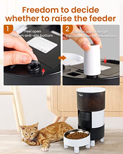 PUET Automatic Cat Feeder with Camera, Timer Voice 1080P HD Video Recording, Height Adjustable 3L WiFi Pet Feeder with 2-Way Audio, Programmable Dog Food Dispenser 1-8 Meal Per Day