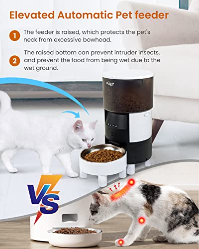 PUET Automatic Cat Feeder with Camera, Timer Voice 1080P HD Video Recording, Height Adjustable 3L WiFi Pet Feeder with 2-Way Audio, Programmable Dog Food Dispenser 1-8 Meal Per Day