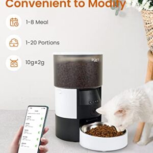 PUET Automatic Cat Feeder with Camera, Timer Voice 1080P HD Video Recording, Height Adjustable 3L WiFi Pet Feeder with 2-Way Audio, Programmable Dog Food Dispenser 1-8 Meal Per Day