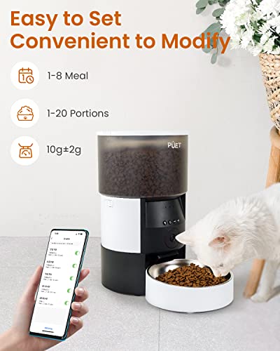 PUET Automatic Cat Feeder with Camera, Timer Voice 1080P HD Video Recording, Height Adjustable 3L WiFi Pet Feeder with 2-Way Audio, Programmable Dog Food Dispenser 1-8 Meal Per Day