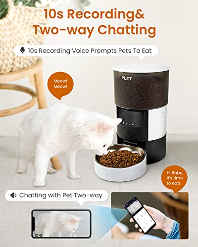 PUET Automatic Cat Feeder with Camera, Timer Voice 1080P HD Video Recording, Height Adjustable 3L WiFi Pet Feeder with 2-Way Audio, Programmable Dog Food Dispenser 1-8 Meal Per Day