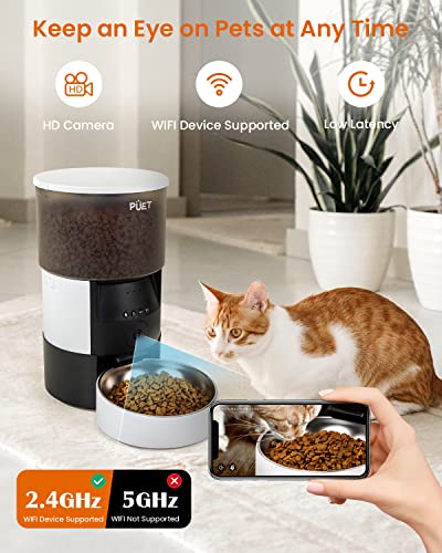 PUET Automatic Cat Feeder with Camera, Timer Voice 1080P HD Video Recording, Height Adjustable 3L WiFi Pet Feeder with 2-Way Audio, Programmable Dog Food Dispenser 1-8 Meal Per Day