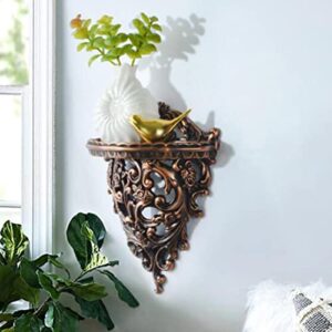 Retro Wall Floating Shelves Decoration Hollow Flower Carving Wall Art Flower Pot Stand Holder Wall Mounted Hanging Shelf Resin for Hallway, L Bronze