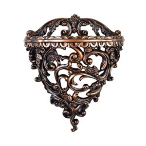 retro wall floating shelves decoration hollow flower carving wall art flower pot stand holder wall mounted hanging shelf resin for hallway, l bronze