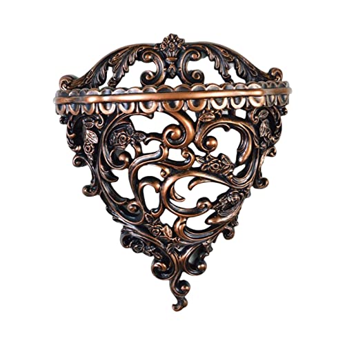 Retro Wall Floating Shelves Decoration Hollow Flower Carving Wall Art Flower Pot Stand Holder Wall Mounted Hanging Shelf Resin for Hallway, L Bronze