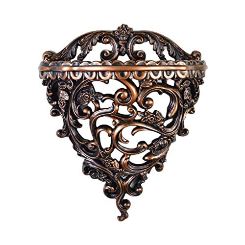 Retro Wall Floating Shelves Decoration Hollow Flower Carving Wall Art Flower Pot Stand Holder Wall Mounted Hanging Shelf Resin for Hallway, L Bronze